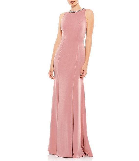 Mac Duggal Beaded Jeweled Crew Neck Sleeveless Sheath Gown Product Image