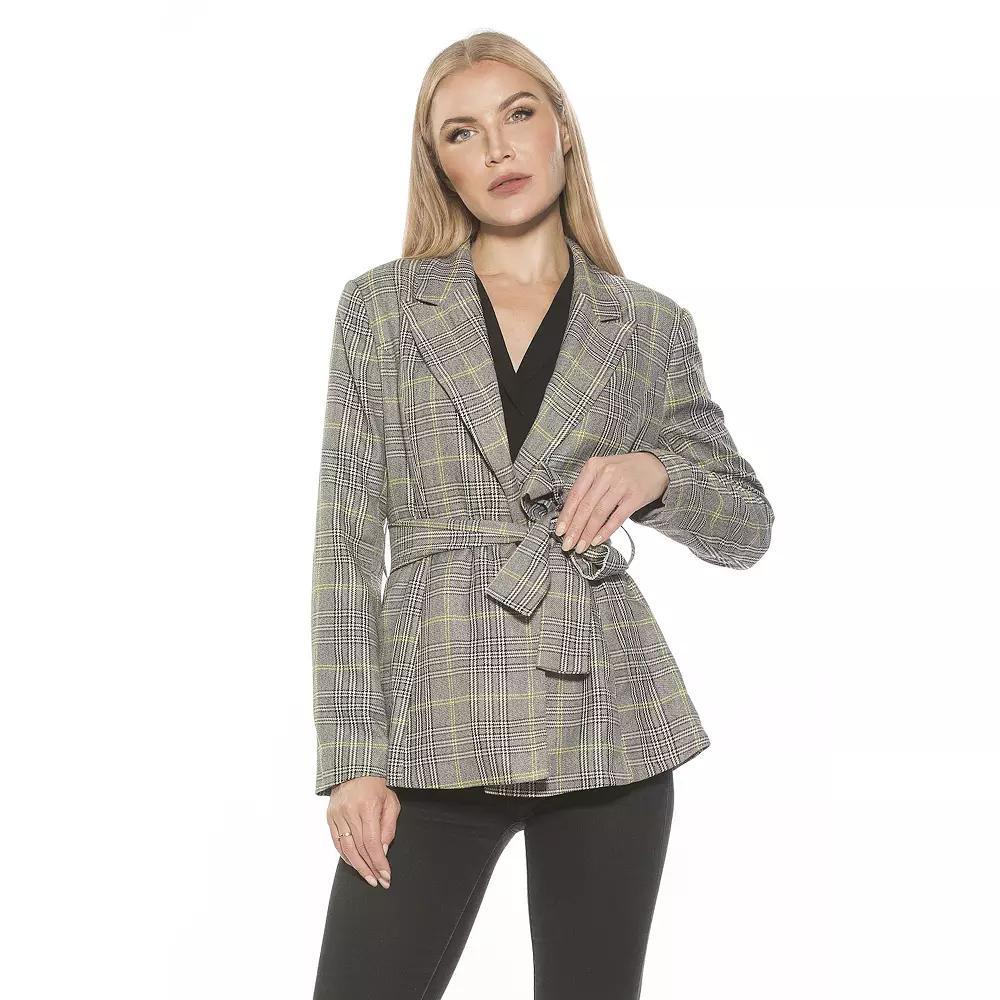 Women's ALEXIA ADMOR Olya Belted Long Blazer, Size: 10, Grey Plaid Product Image