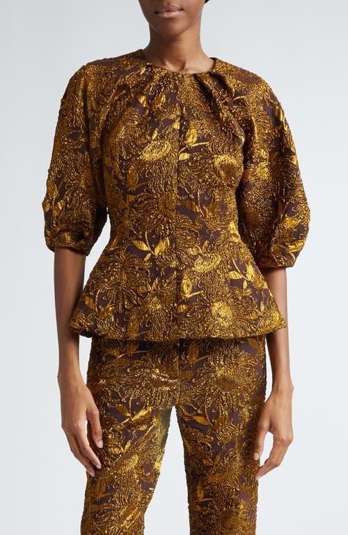LELA ROSE Floral Peplum Top In Chestnutgold Product Image