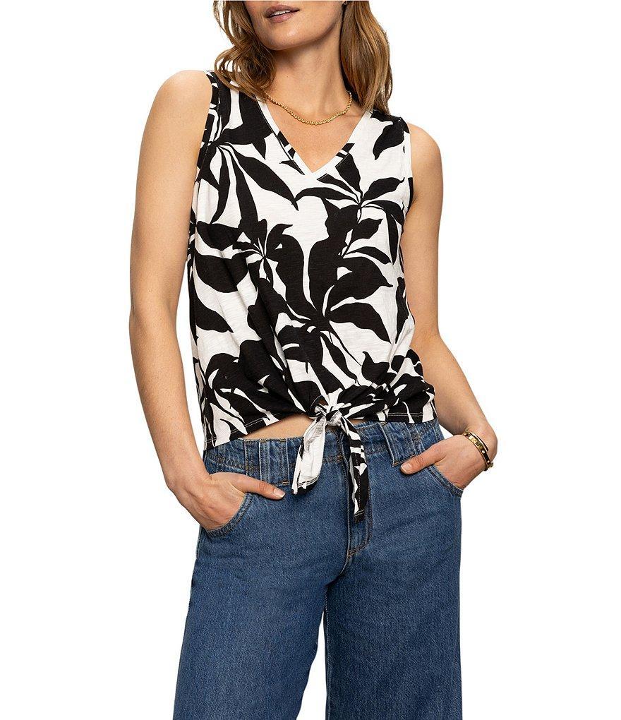 Sanctuary Knit Leaf Print V-Neck Sleeveless Tie Front Tank Product Image