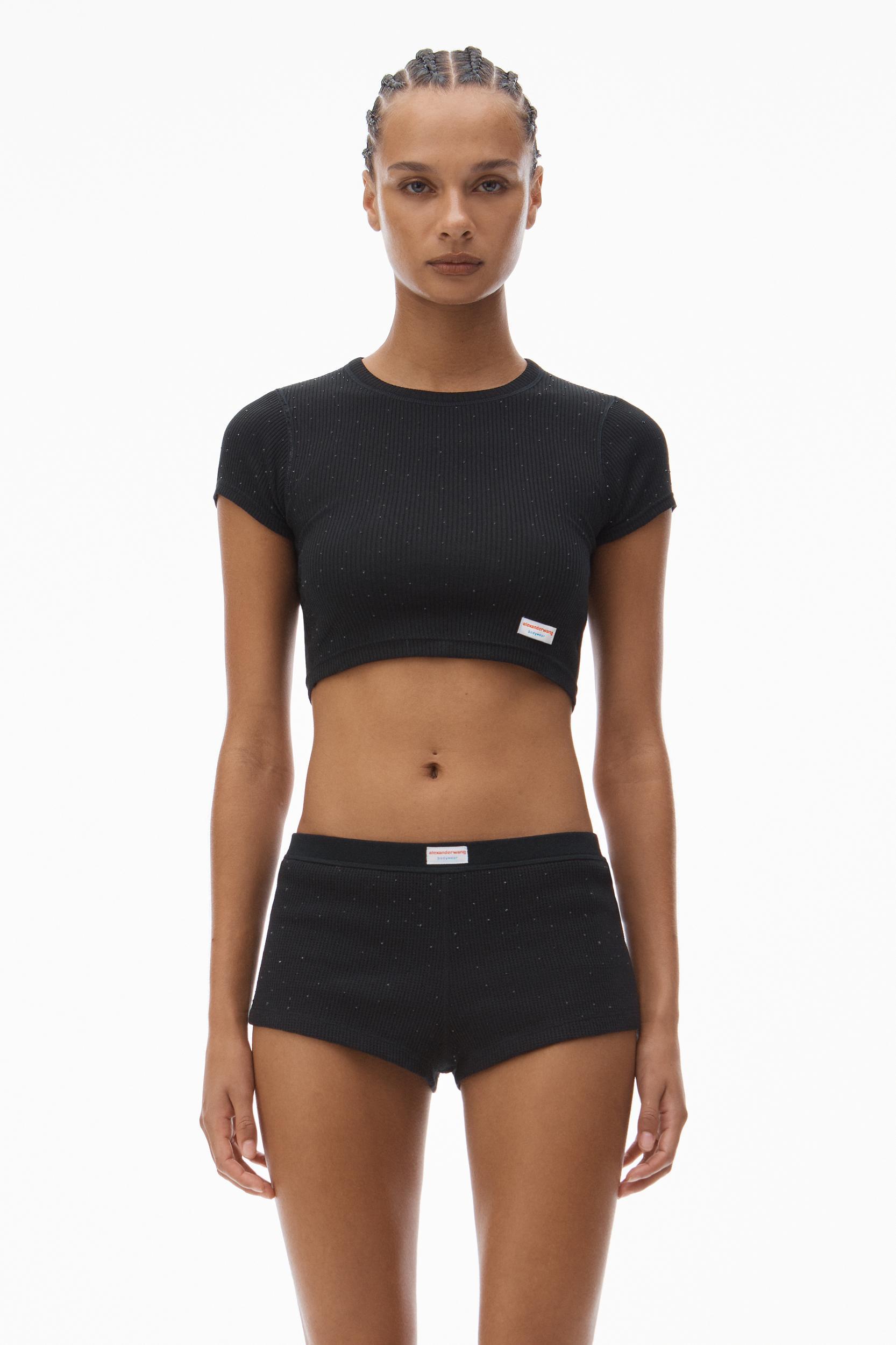 Crystal Hotfix Cropped Camisole In Waffle Knit Product Image