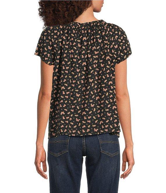 Lucky Brand Woven Floral Print Crew Neck Short Sleeve Top Product Image