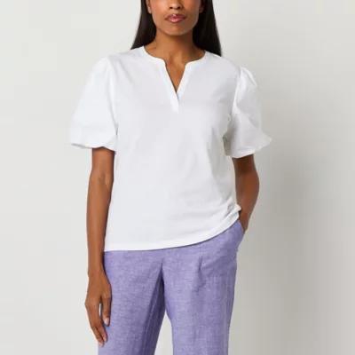 Liz Claiborne Womens Split Crew Neck Short Sleeve Blouse Product Image