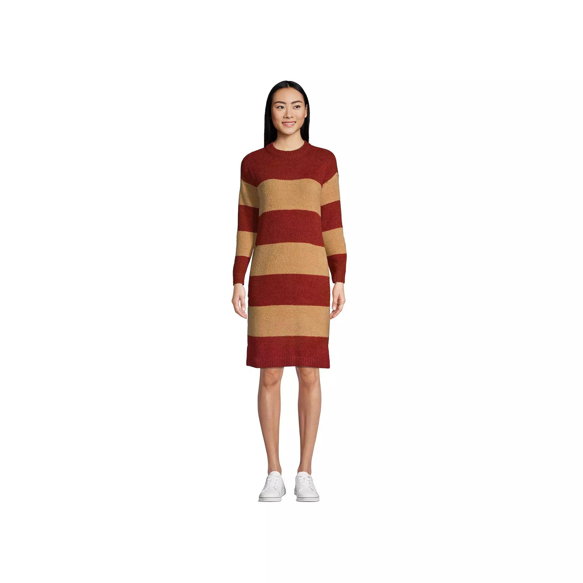 Women's Lands' End Lounge Crewneck Sweater Dress, Size: Small, Red Red Stripe Product Image
