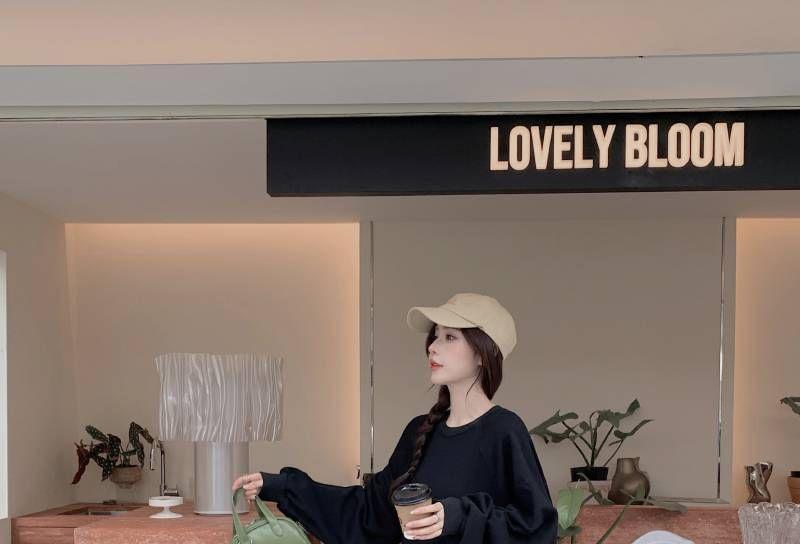 Long Sleeve Round Neck Ruffle Hem Plain Maxi Dress Product Image
