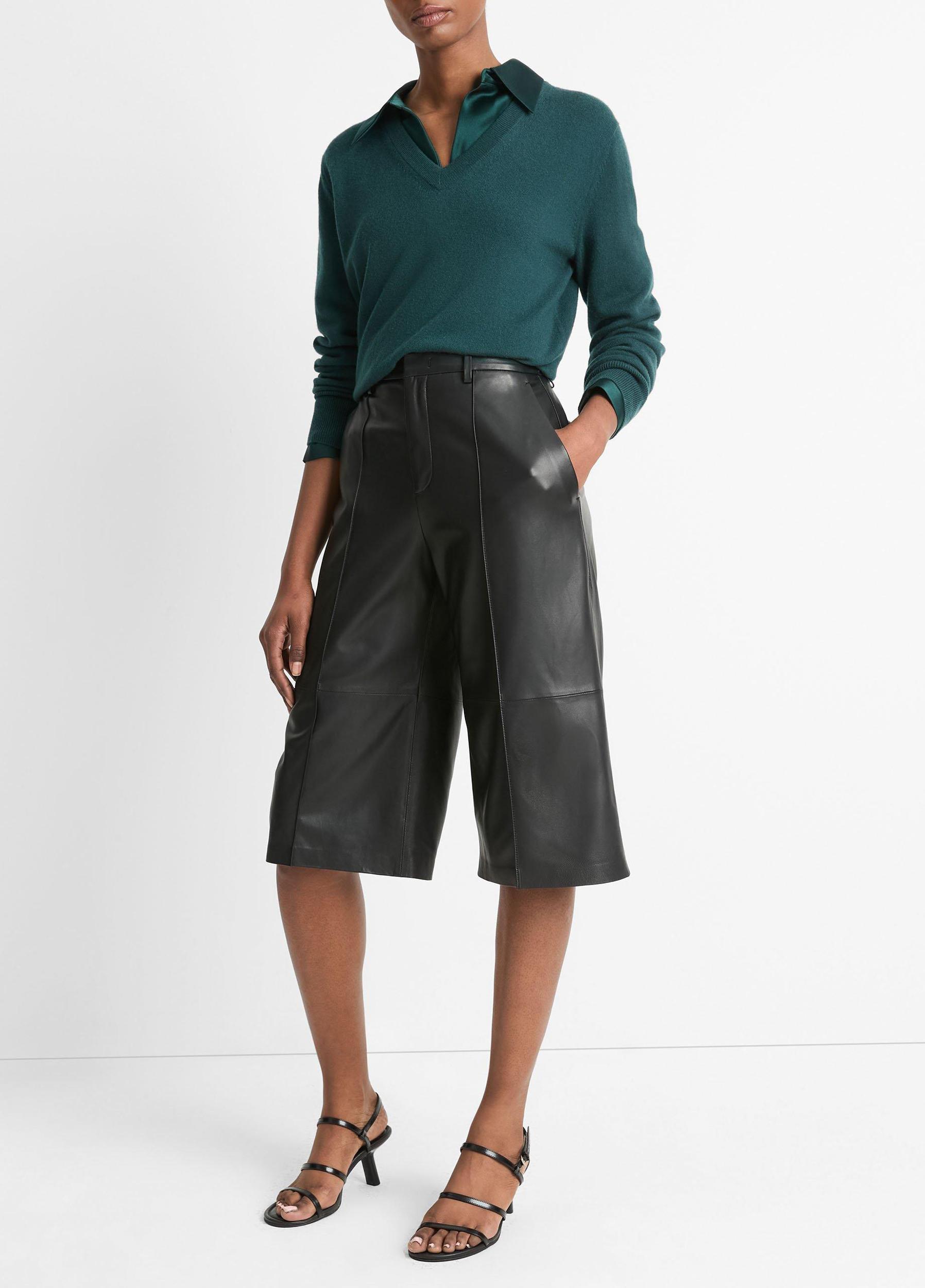 Womens Leather Mid-Rise Long Short, Black, Size 6 Vince Product Image