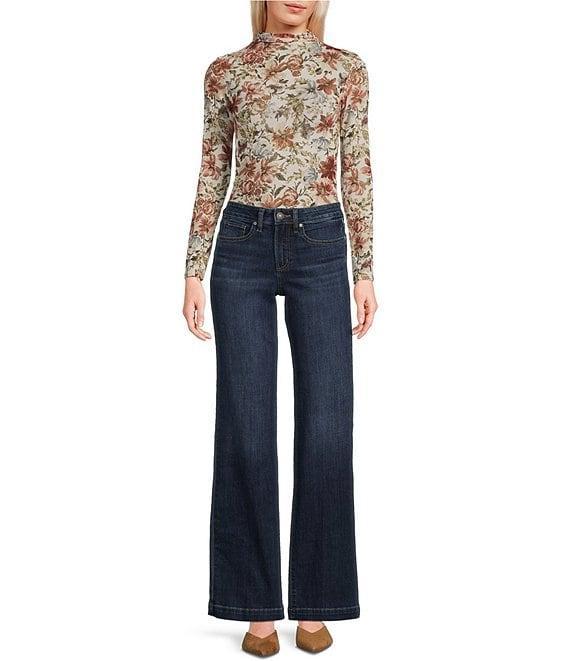 Blu Pepper Floral Printed Mesh Mock Neck Long Sleeve Top Product Image