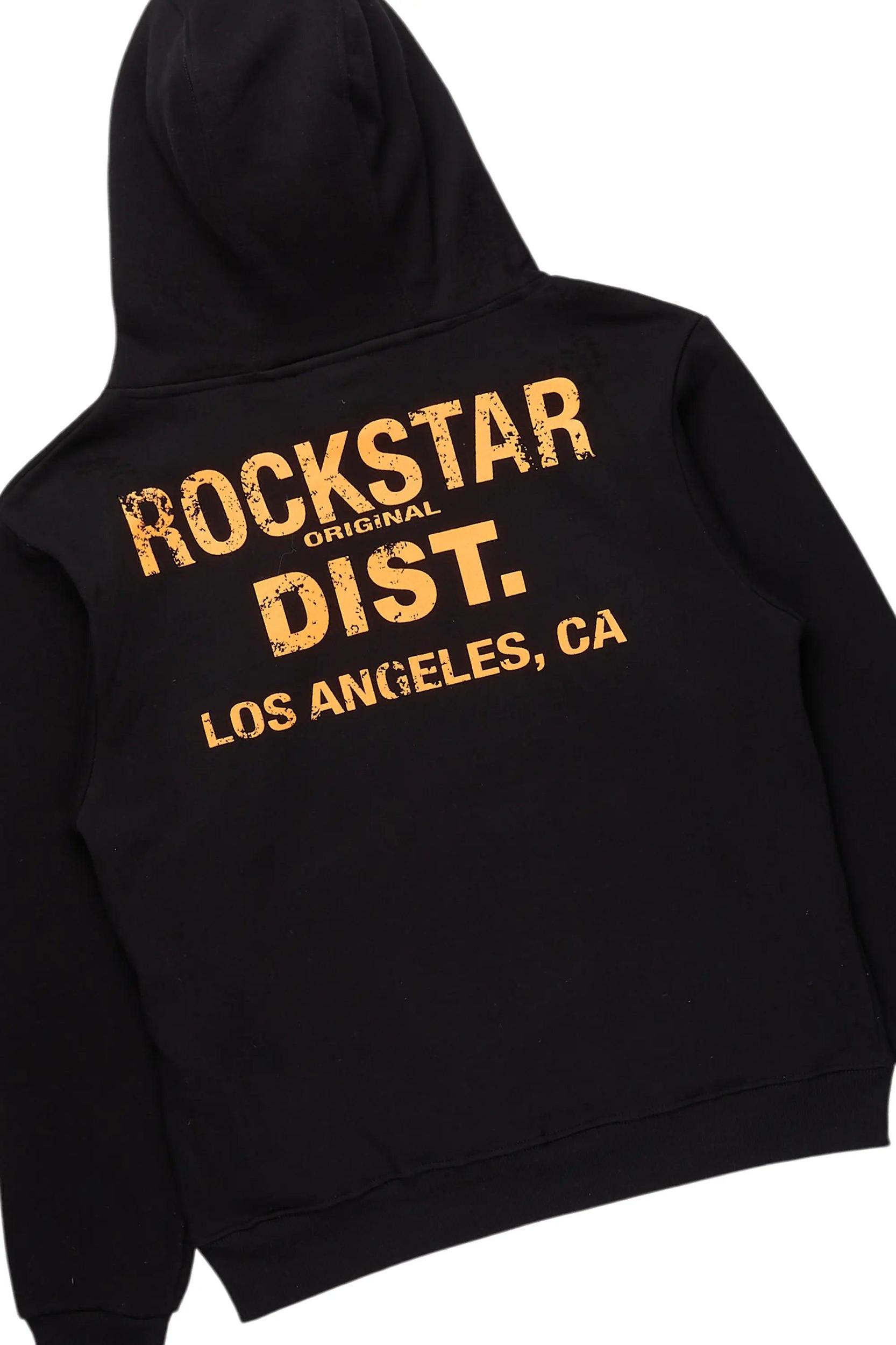 Folly Black/Orange Hoodie/Baggy Stacked Flare Pant Set Male Product Image
