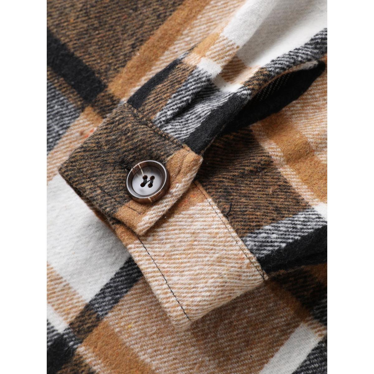 Plus Size Plaid Chest Pockets Long Jacket Women Bronze Button Loose Side seam pocket Everyday Jackets BloomChic 18-20/2X Product Image