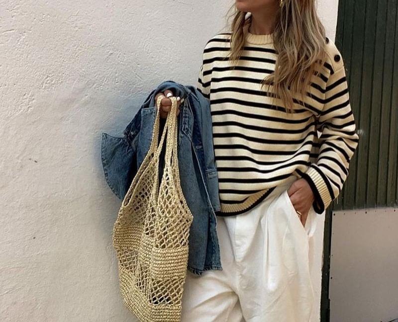 Round Neck Striped Sweater Product Image
