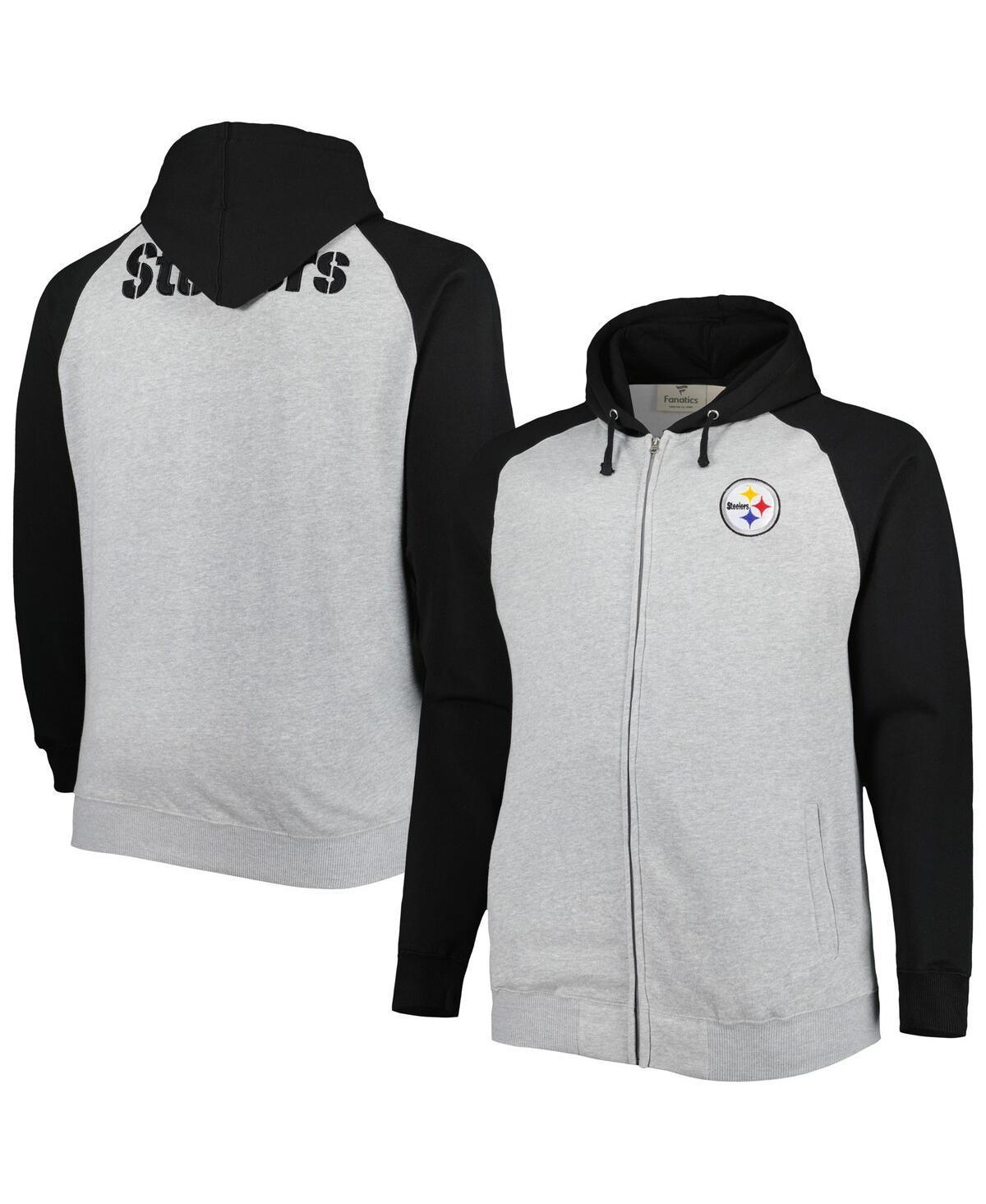 Men's Heather Gray Pittsburgh Steelers Big & Tall Fleece Raglan Full-Zip Hoodie Jacket, Size: XLT, Grey Product Image