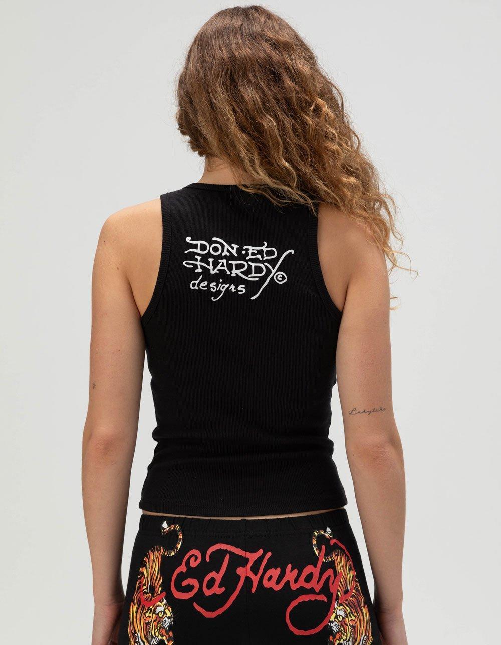 ED HARDY Tiger Flower Womens Tank Top - BLACK Product Image