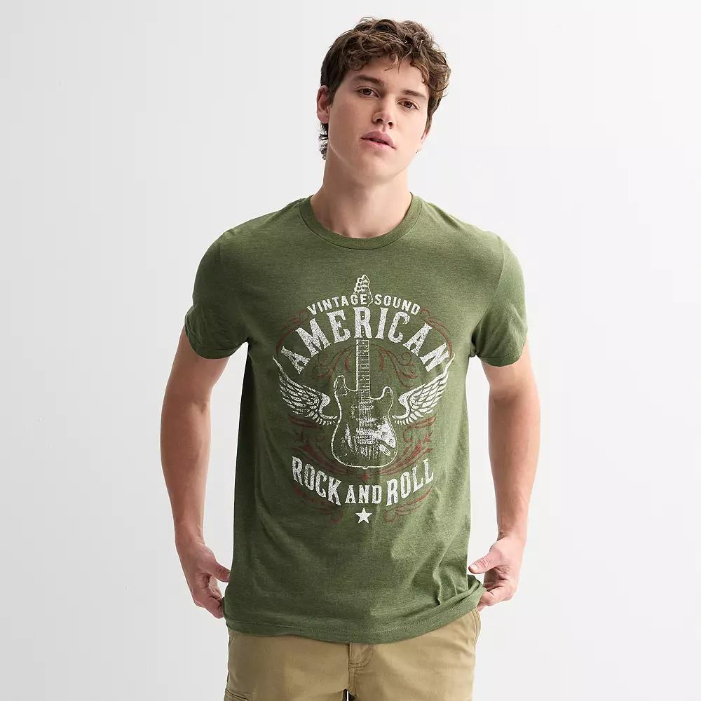 Men's Vintage Sound American Rock And Roll Graphic Tee, Size: Small, Olive Grey Product Image