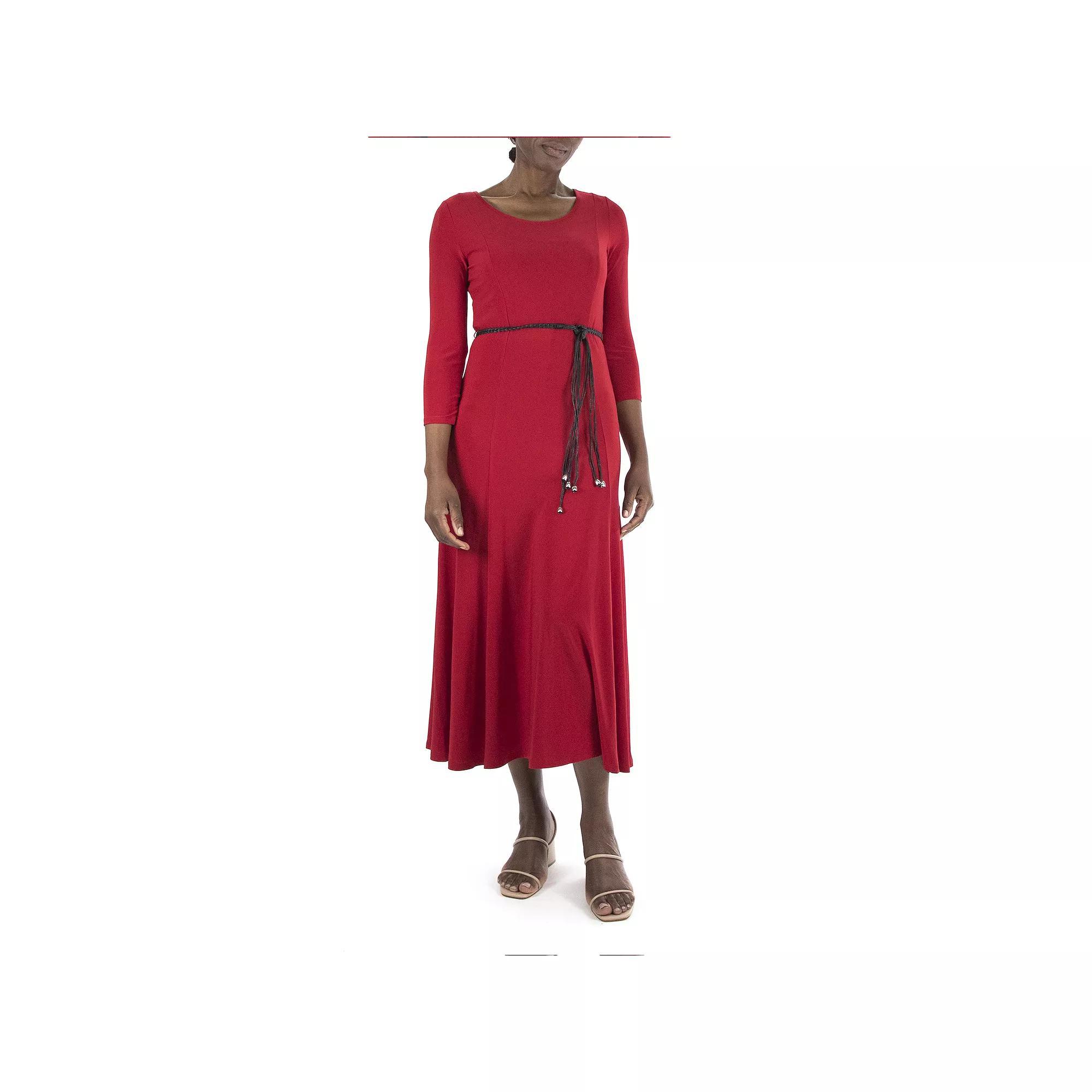 Womens Nina Leonard Three-Quarter Sleeve Belted Midi Dress Product Image