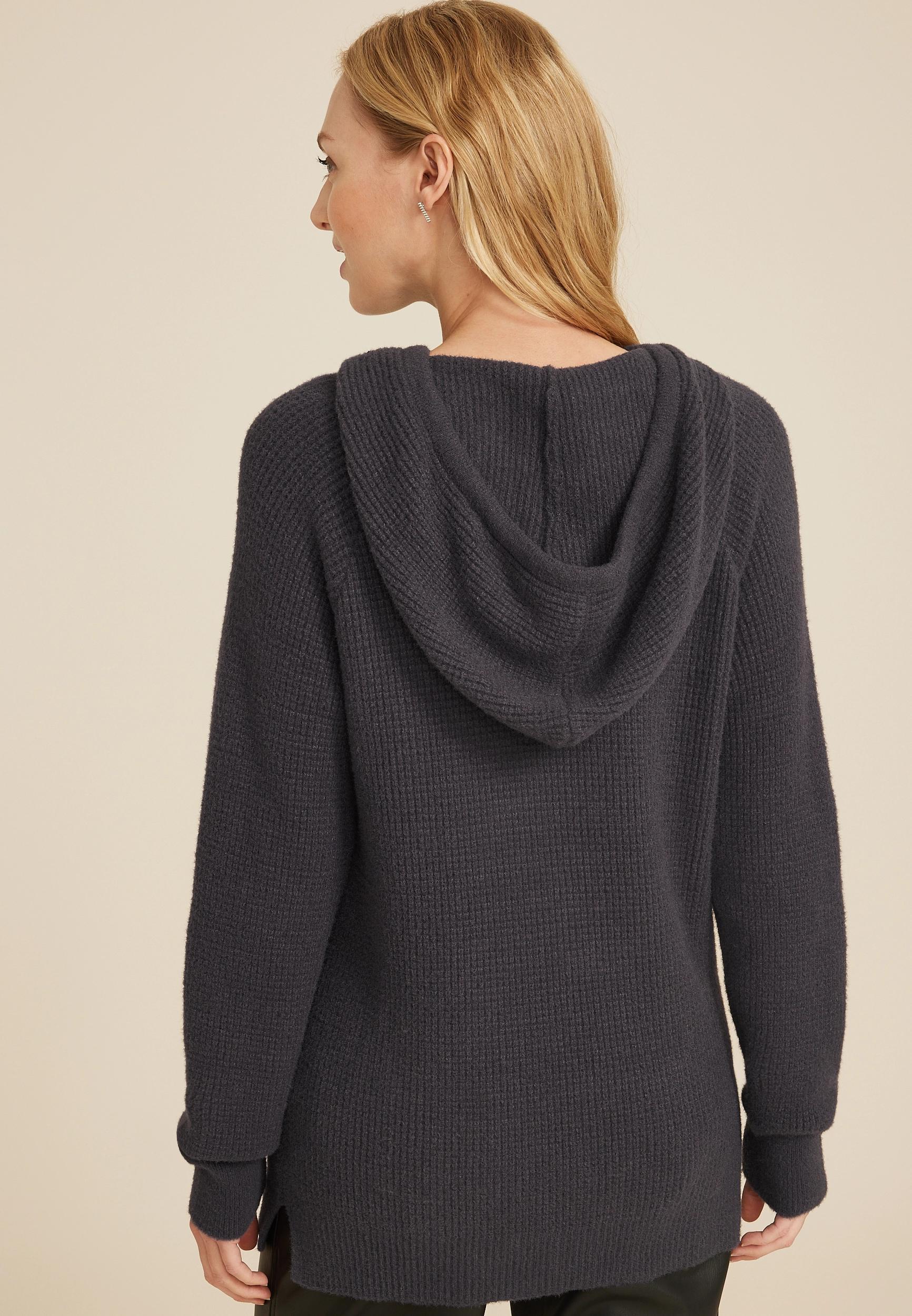 Maurices Womens Waffle Knit Hooded Tunic Gray Size X Small Product Image