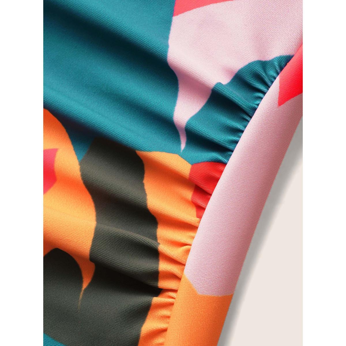 Plus Size Asymmetrical Colorblock Contrast Ties One Piece Swimsuit Women's Swimwear Multicolor Beach Tie knot Curve Bathing Suits High stretch One Pieces BloomChic 12/L Product Image