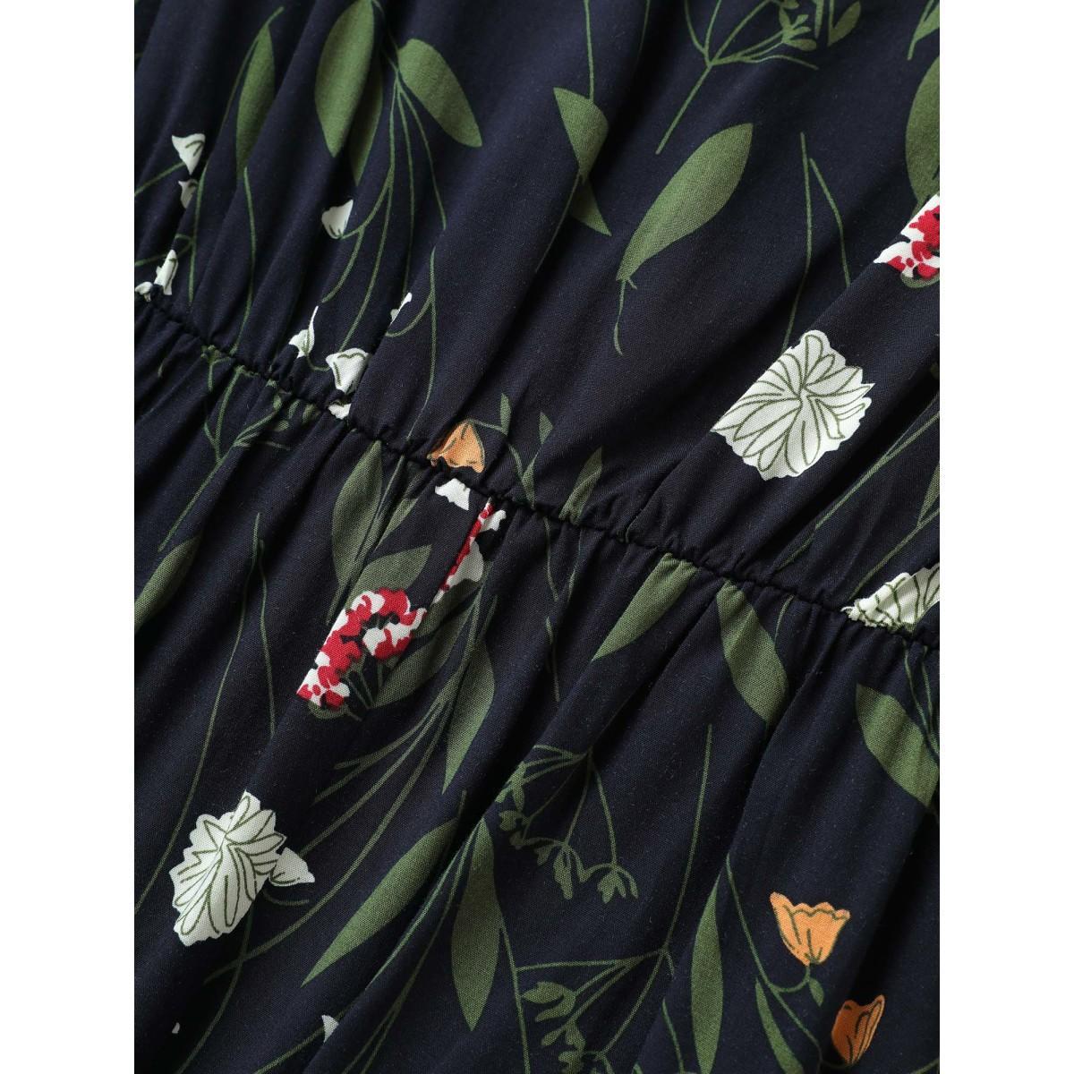 Plus Size Floral Print Patchwork Scoop Neck Dress Indigo Women Elegant Non Short sleeve Curvy Midi Dress BloomChic 12/L Product Image