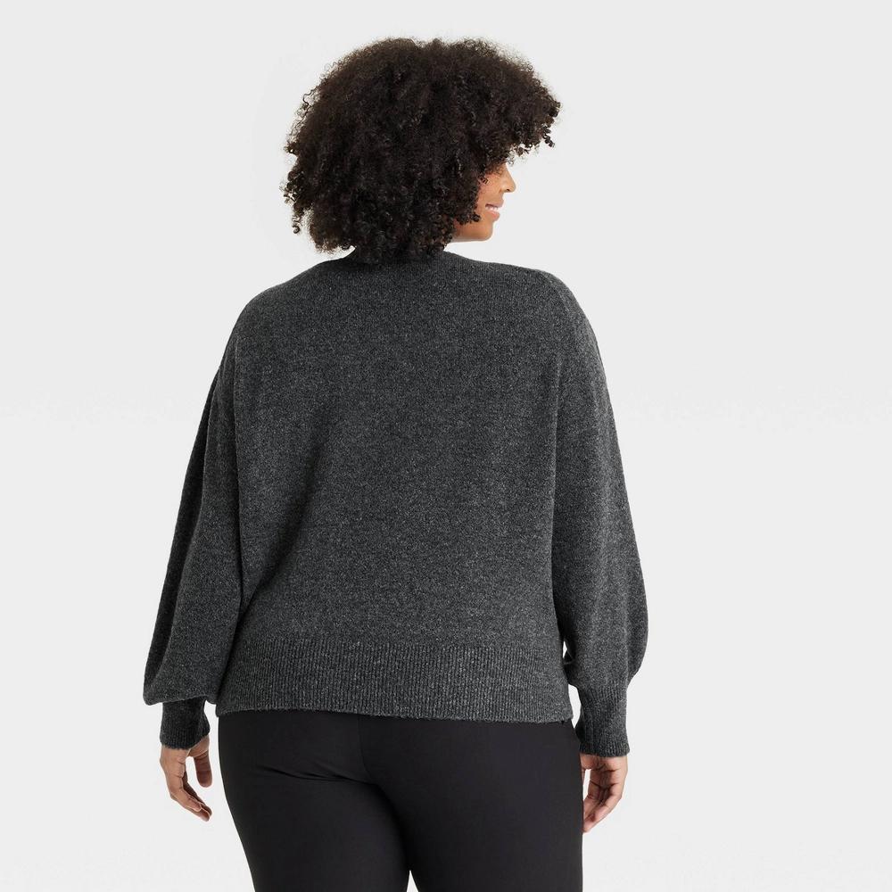 Womens Cozy Knit V-Neck Pullover Sweater - A New Day Dark 1X Product Image