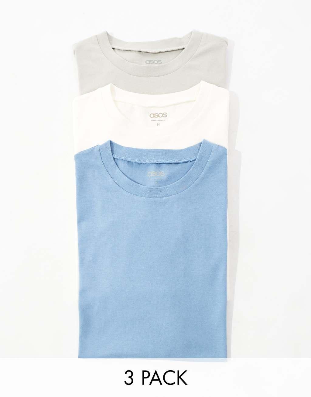 ASOS DESIGN essential 3 pack crew neck t-shirts in multiple colors Product Image
