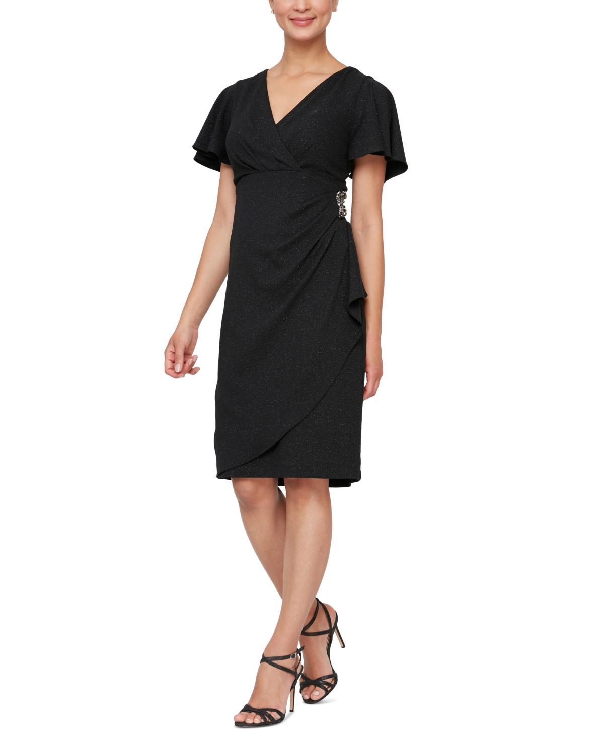 Sl Fashions Womens Flutter-Sleeve Embellished Dress Product Image