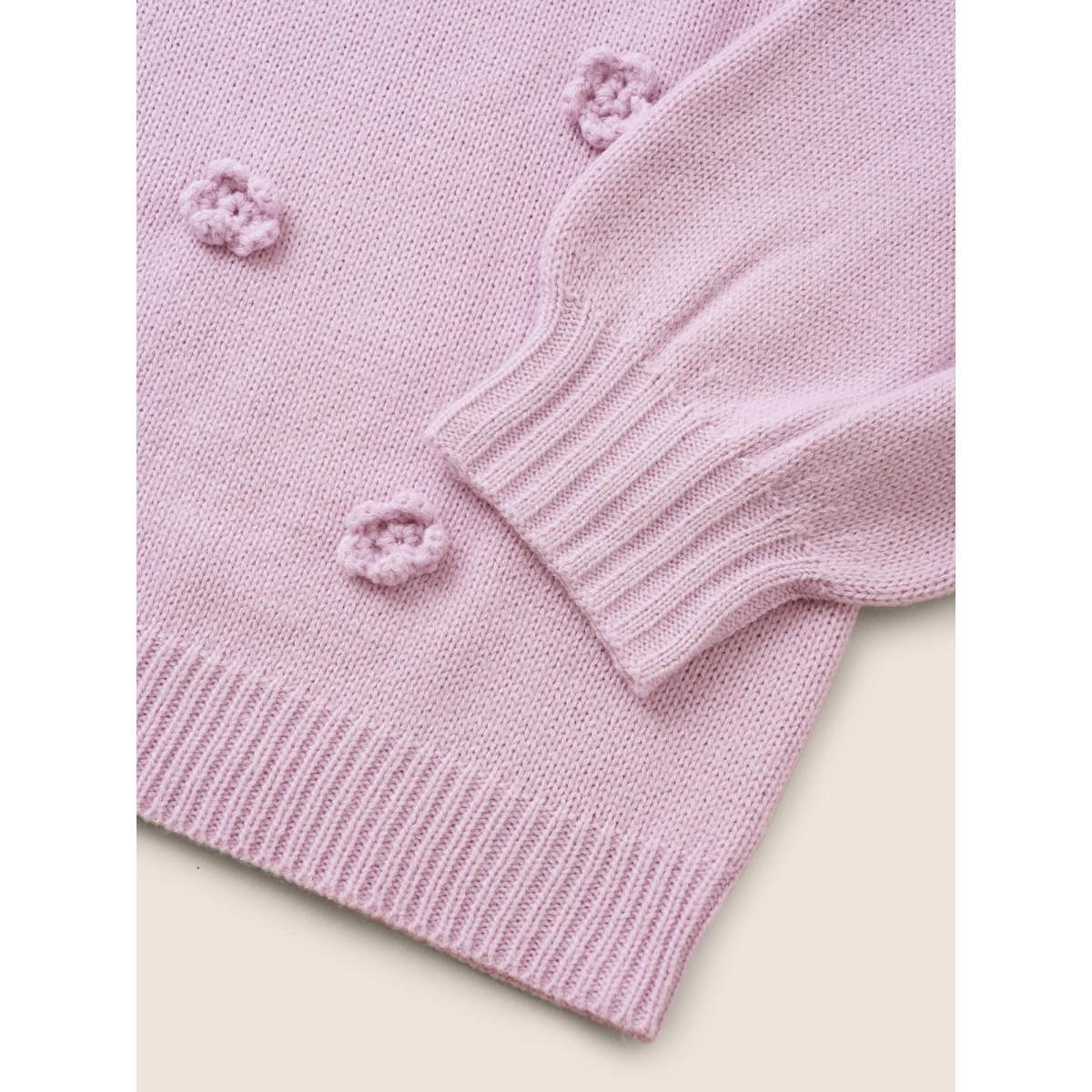 Plus Size Stereo Flower Design Drop Shoulder Pullover Lilac Women Elegant Long Sleeve Round Neck Everyday Pullovers BloomChic 26/4X Product Image