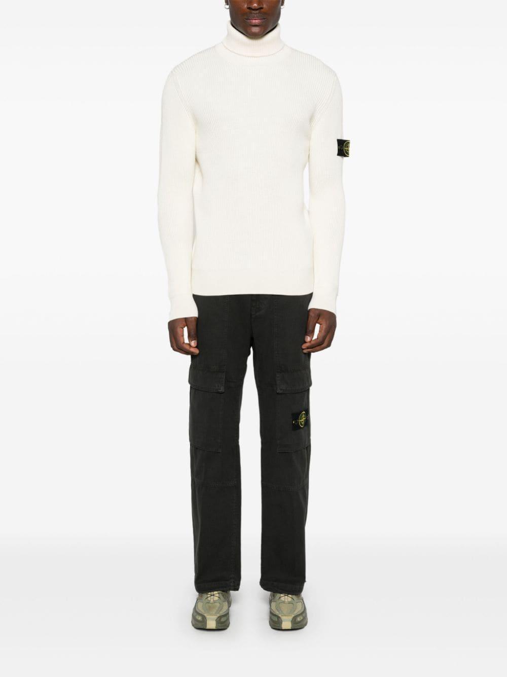 STONE ISLAND Ribbed High Neck Sweater In Beige Product Image