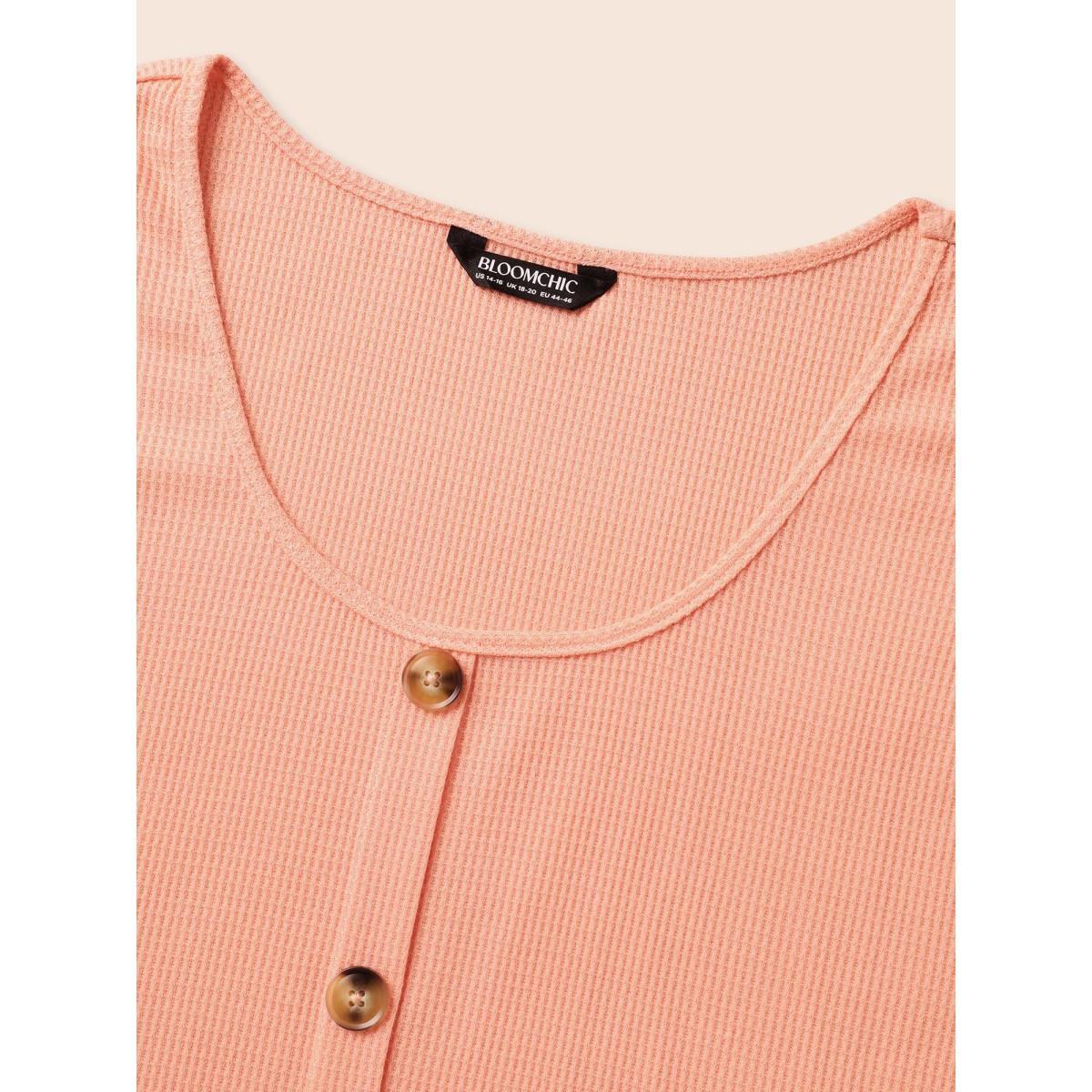 Plus Size Solid Button Detail Waffle Knit Tank Top Women Coral Casual Button Round Neck Everyday Tank Tops Camis BloomChic 18-20/2X Product Image
