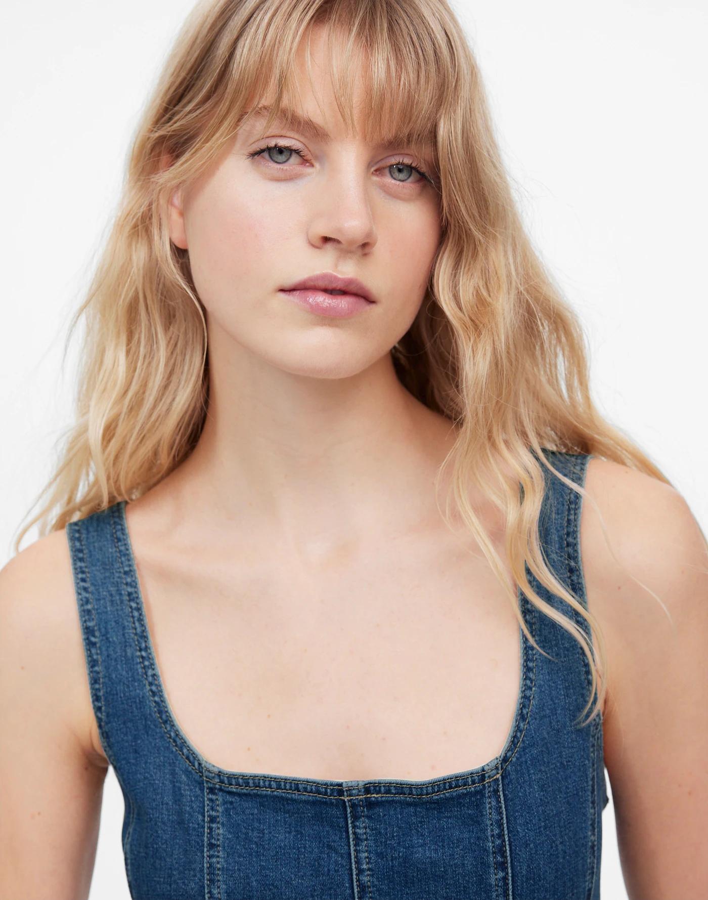 Denim Seamed Flare Midi Dress in Croswell Wash Product Image
