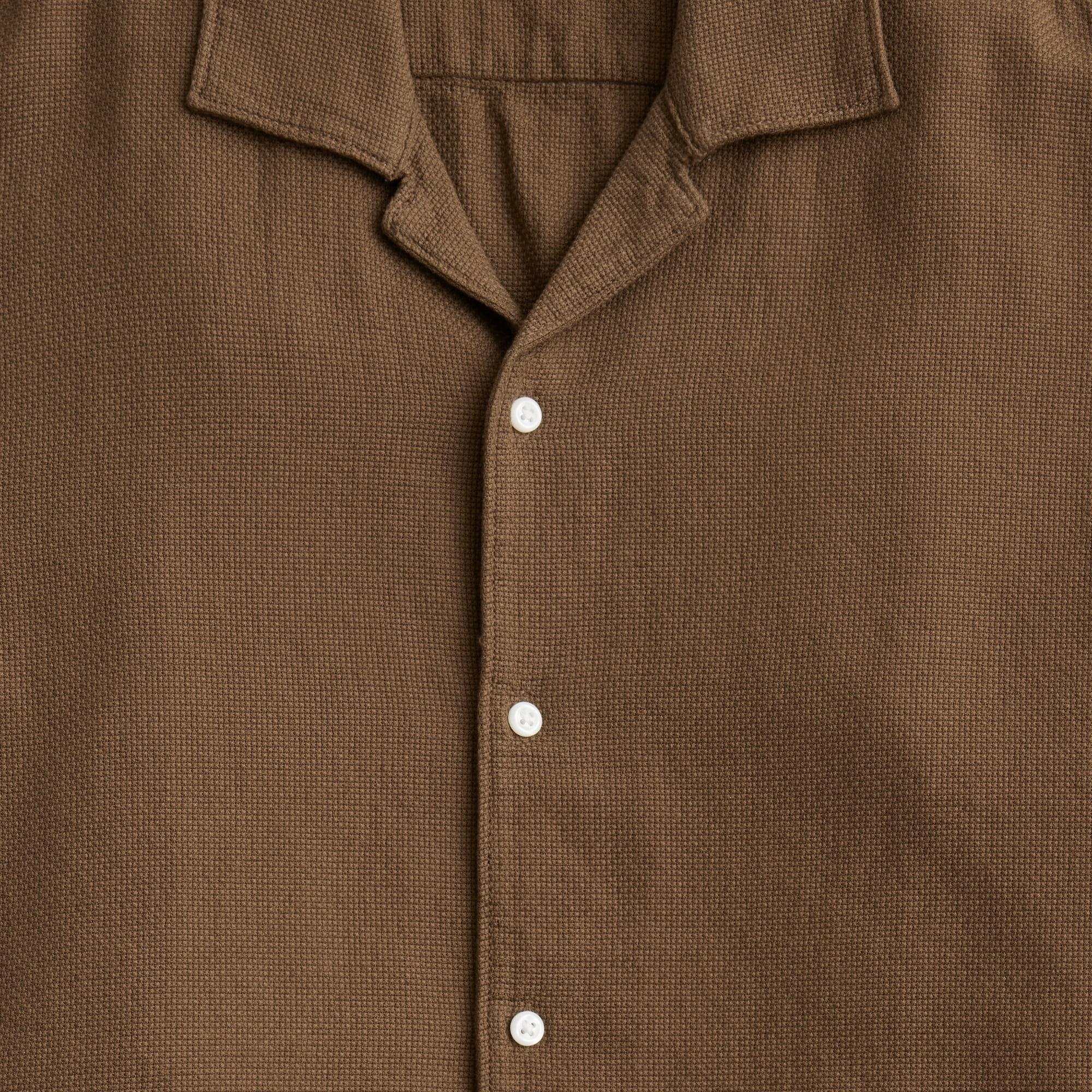 Short-sleeve textured cotton camp-collar shirt Product Image