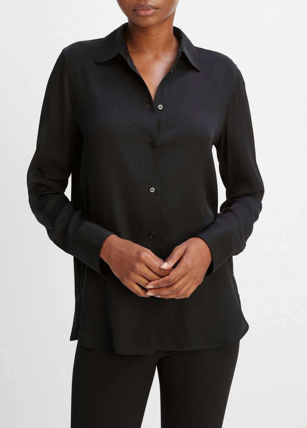 Womens Slim Fitted Stretch-Silk Blouse, Optic White, Size L Vince Product Image