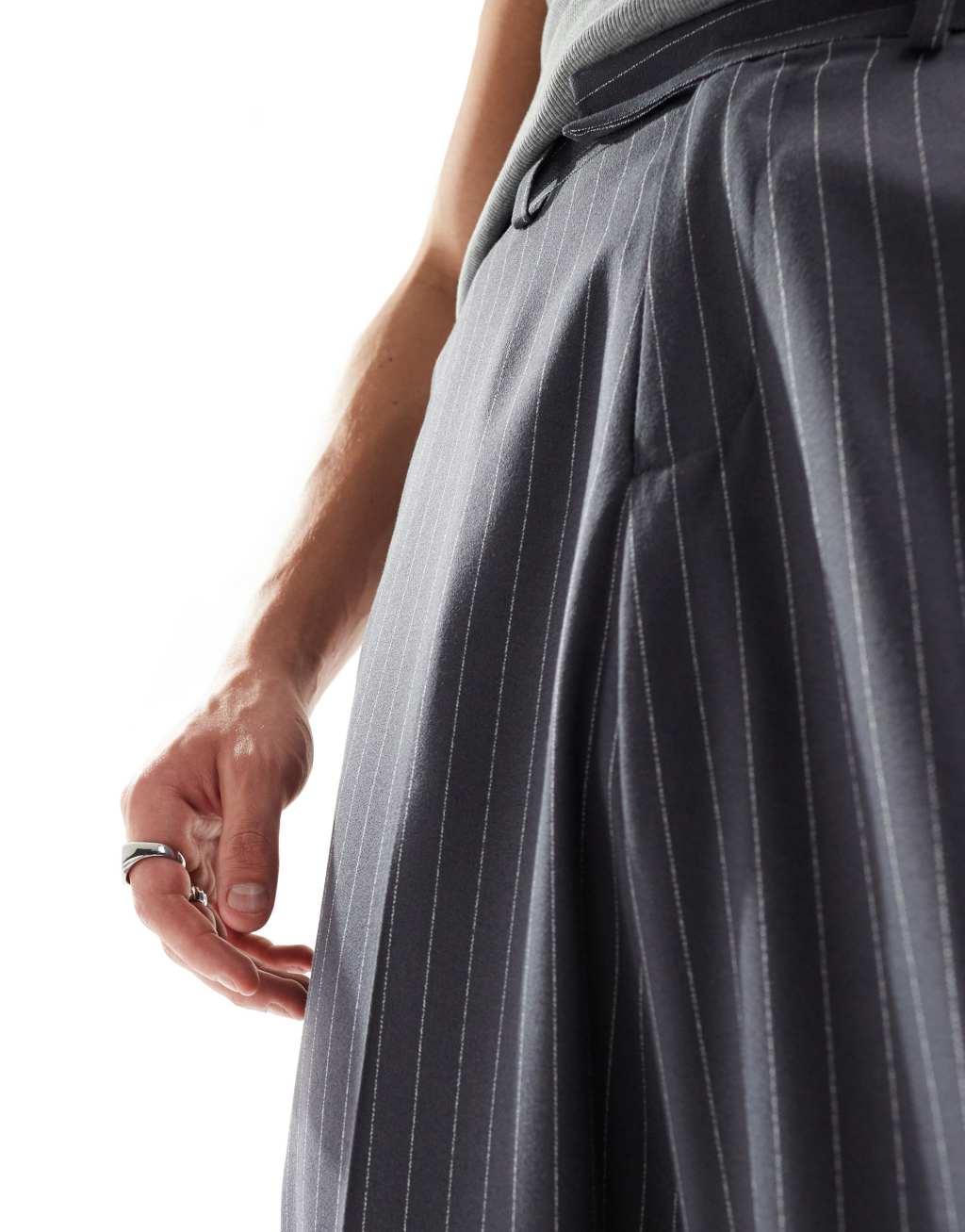 ASOS DESIGN high waist wide leg pants in charcoal pinstripe Product Image