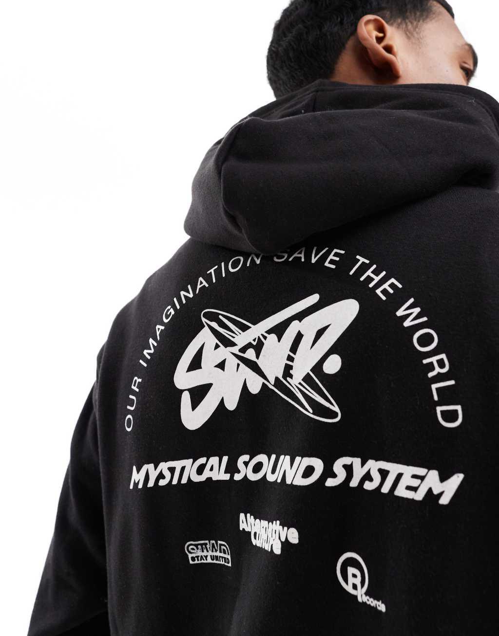 Pull&Bear STWD printed hoodie in black Product Image