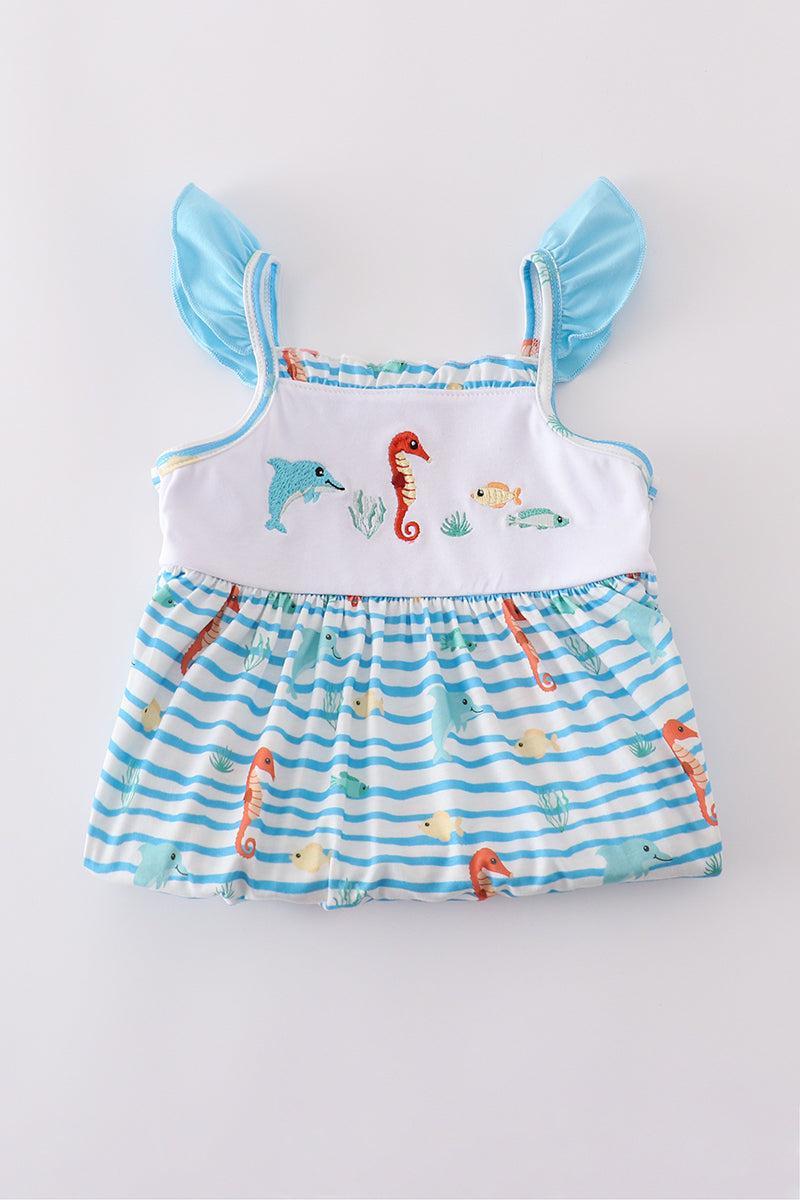 Blue marine creature embroidery dress Product Image