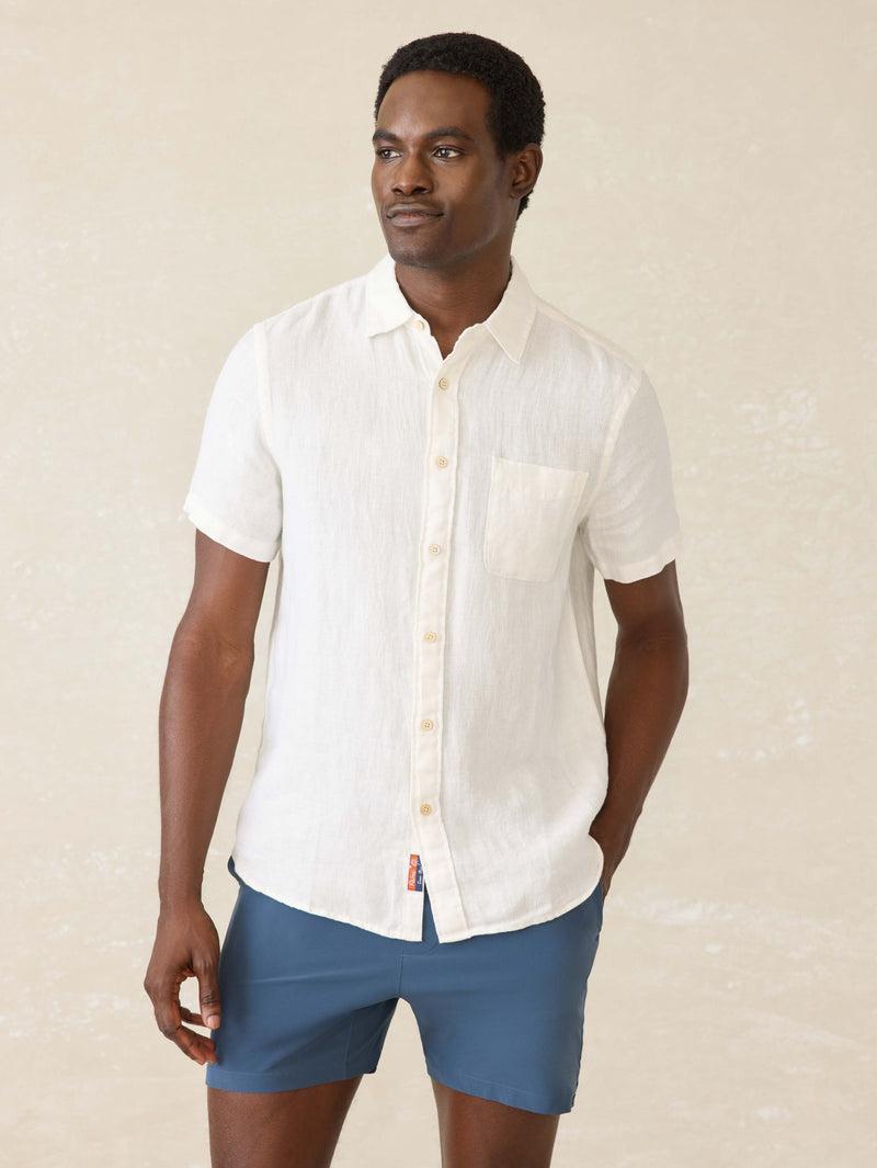 Short-Sleeve Palma Linen Shirt - Bright White Basketweave Product Image