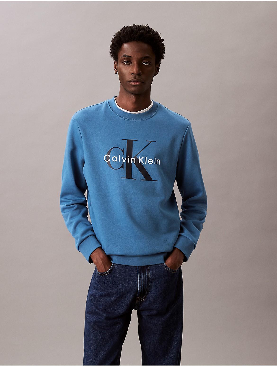 Calvin Klein Mens Monogram Logo Fleece Crewneck Sweatshirt - Grey Product Image