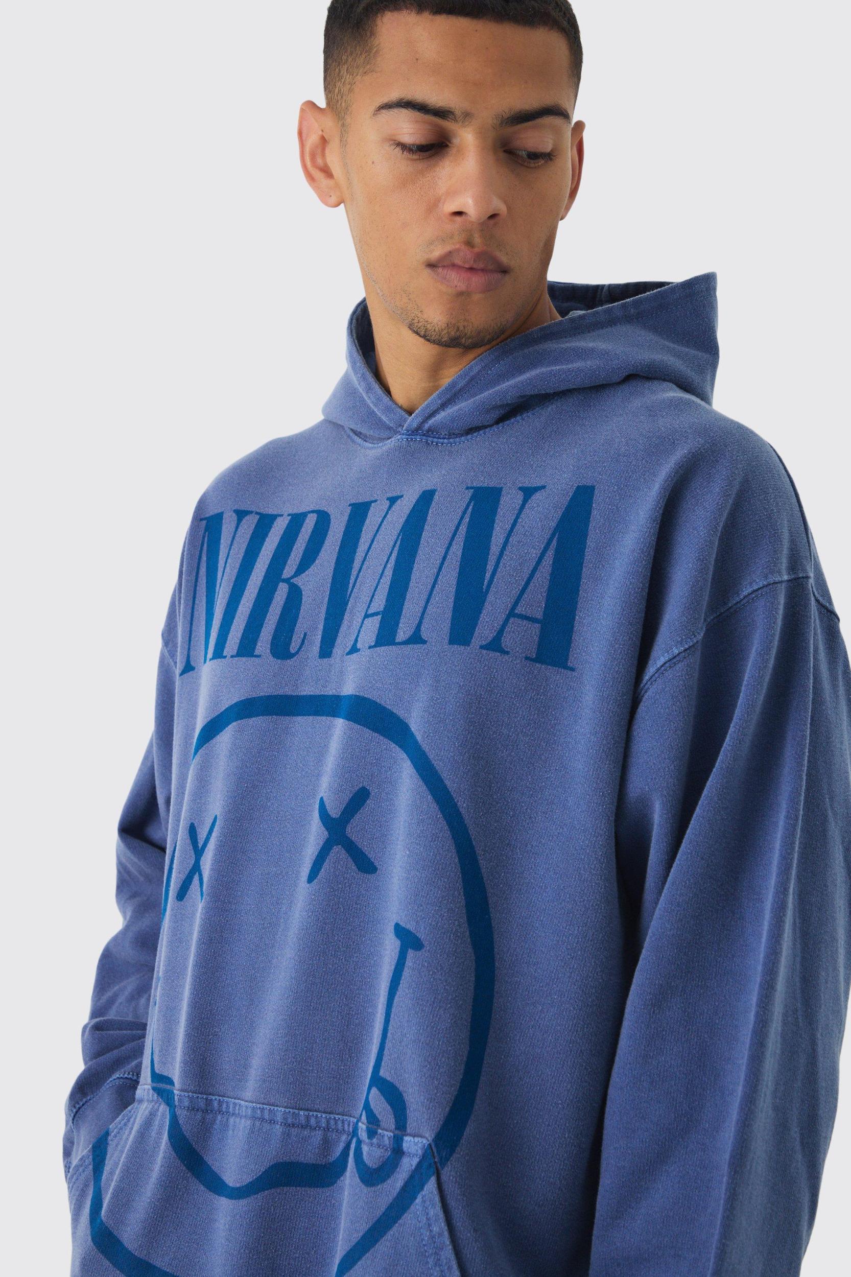 Oversized Nirvana Wash License Print Hoodie | boohooMAN USA Product Image