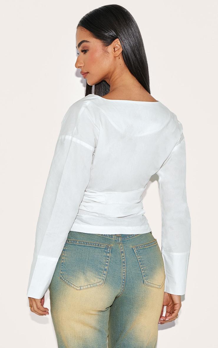 Petite White Fitted Ruched Waist Shirt Product Image