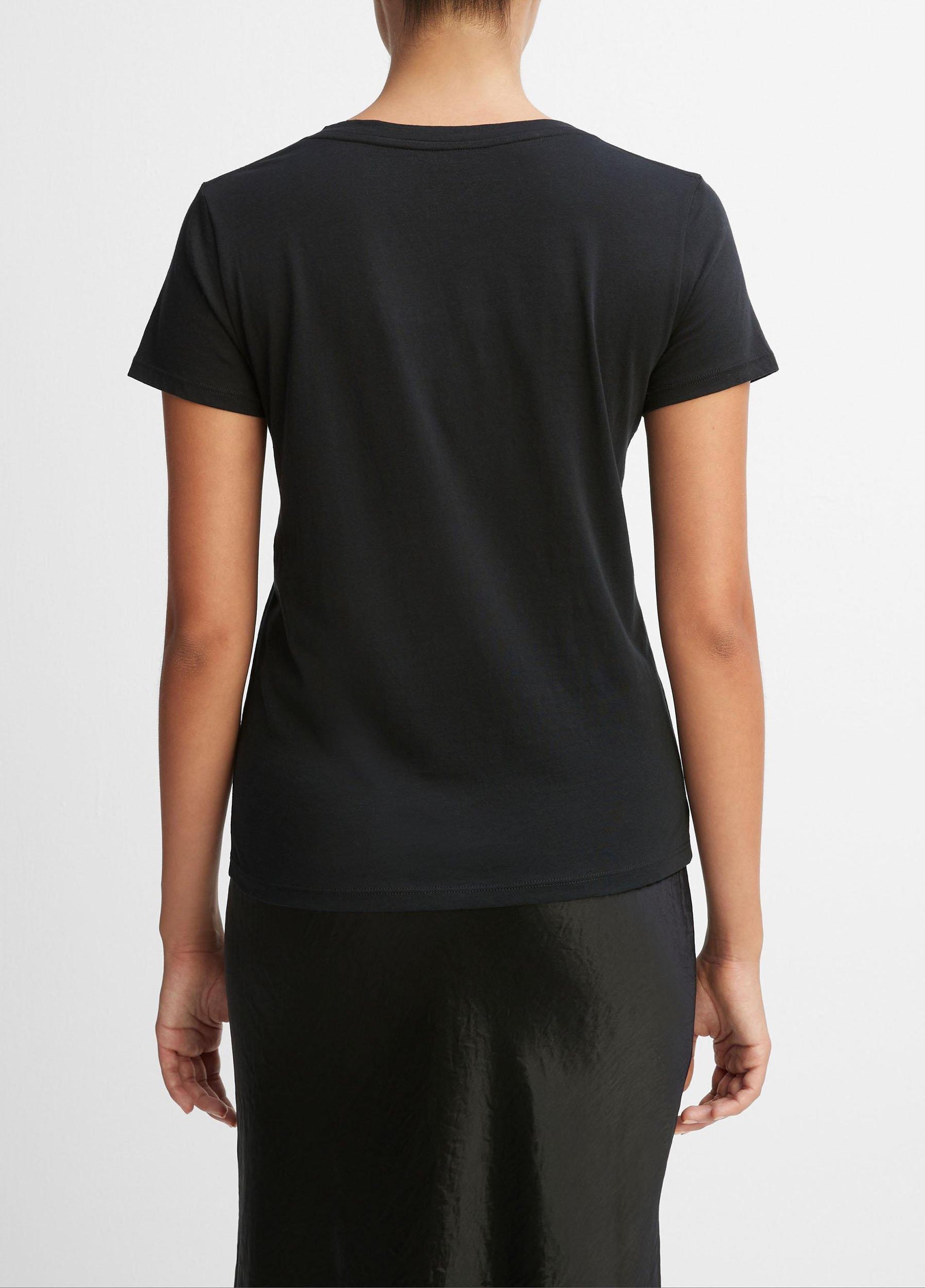 Womens Essential Pima Cotton V-Neck T-Shirt, Black, Size XL Vince Product Image