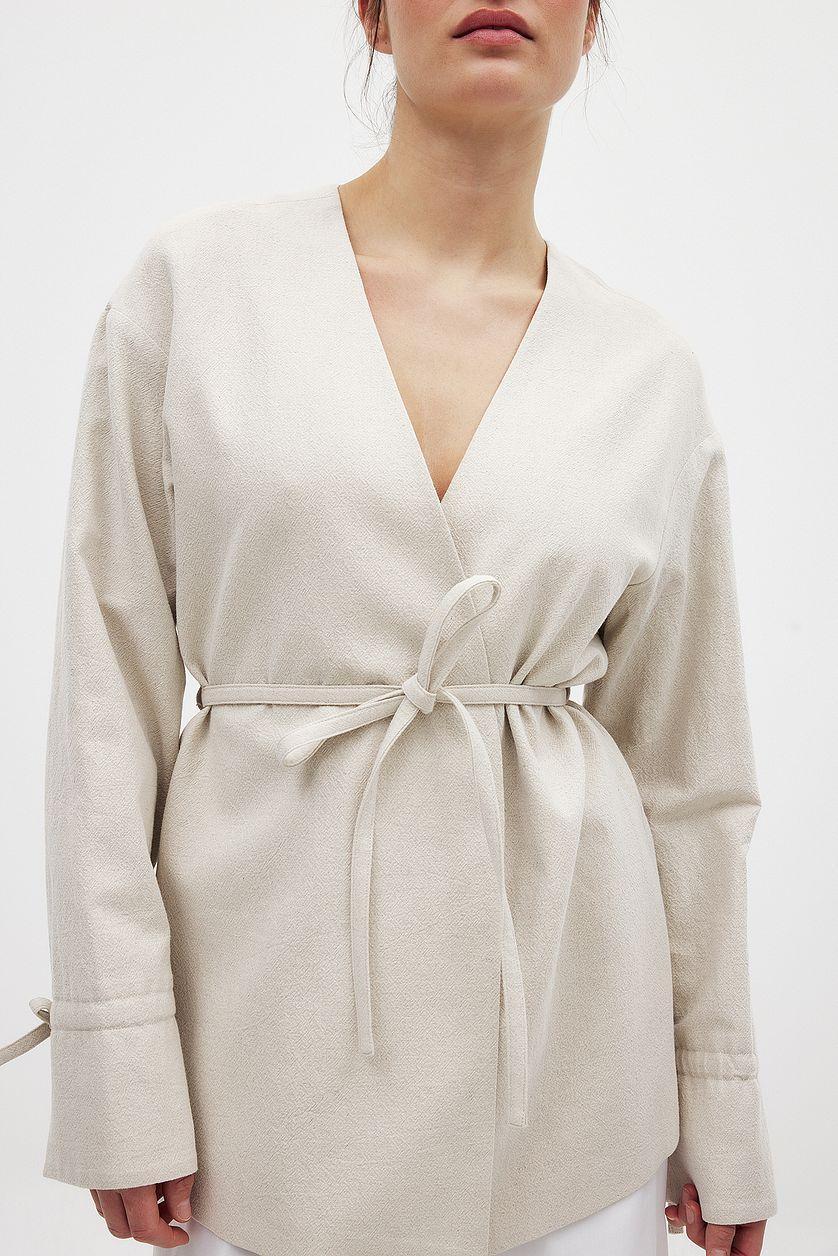 Tie Detail Straight Fit Linen Blend Blazer Product Image