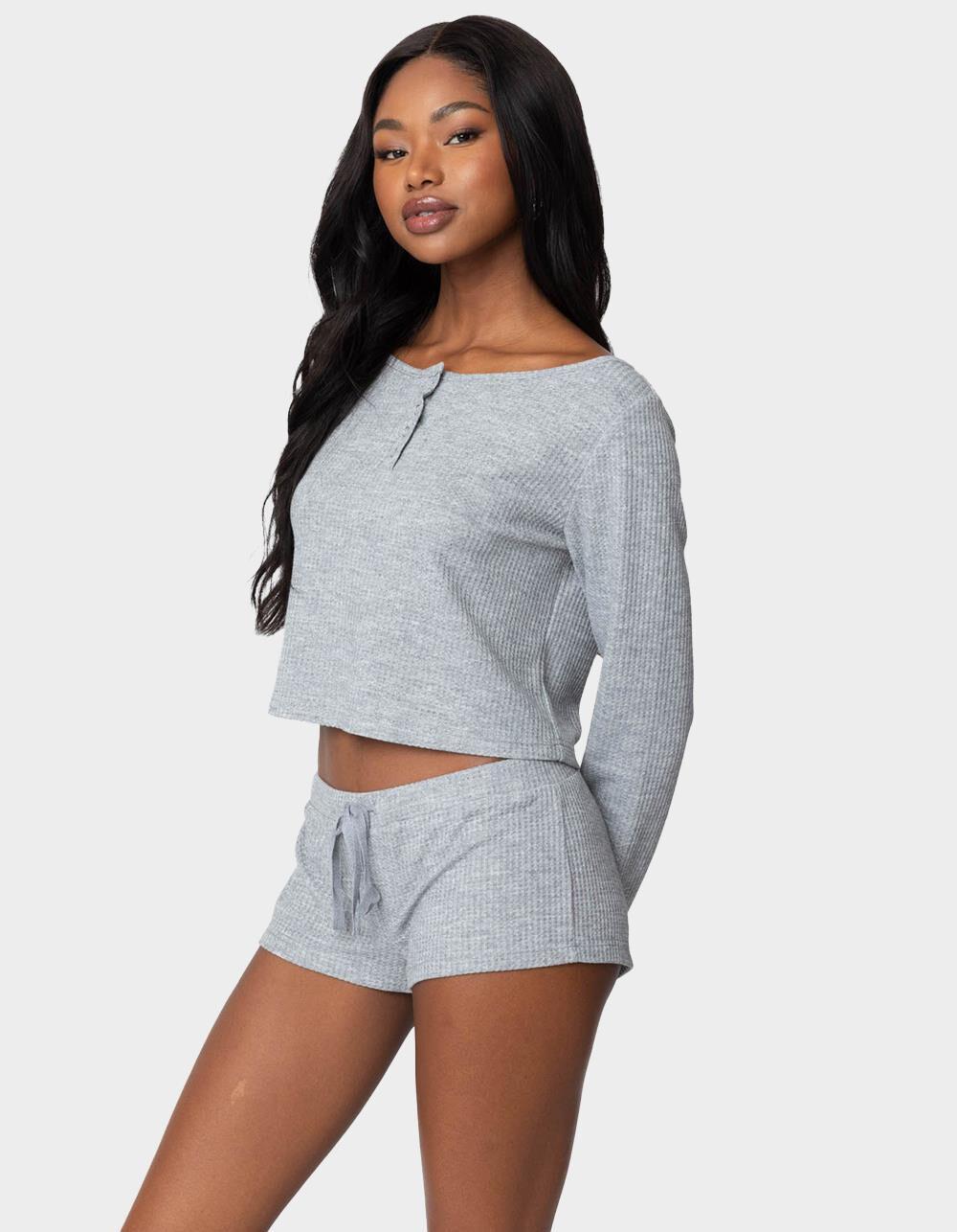 EDIKTED Teddy Cropped Waffle Top Product Image