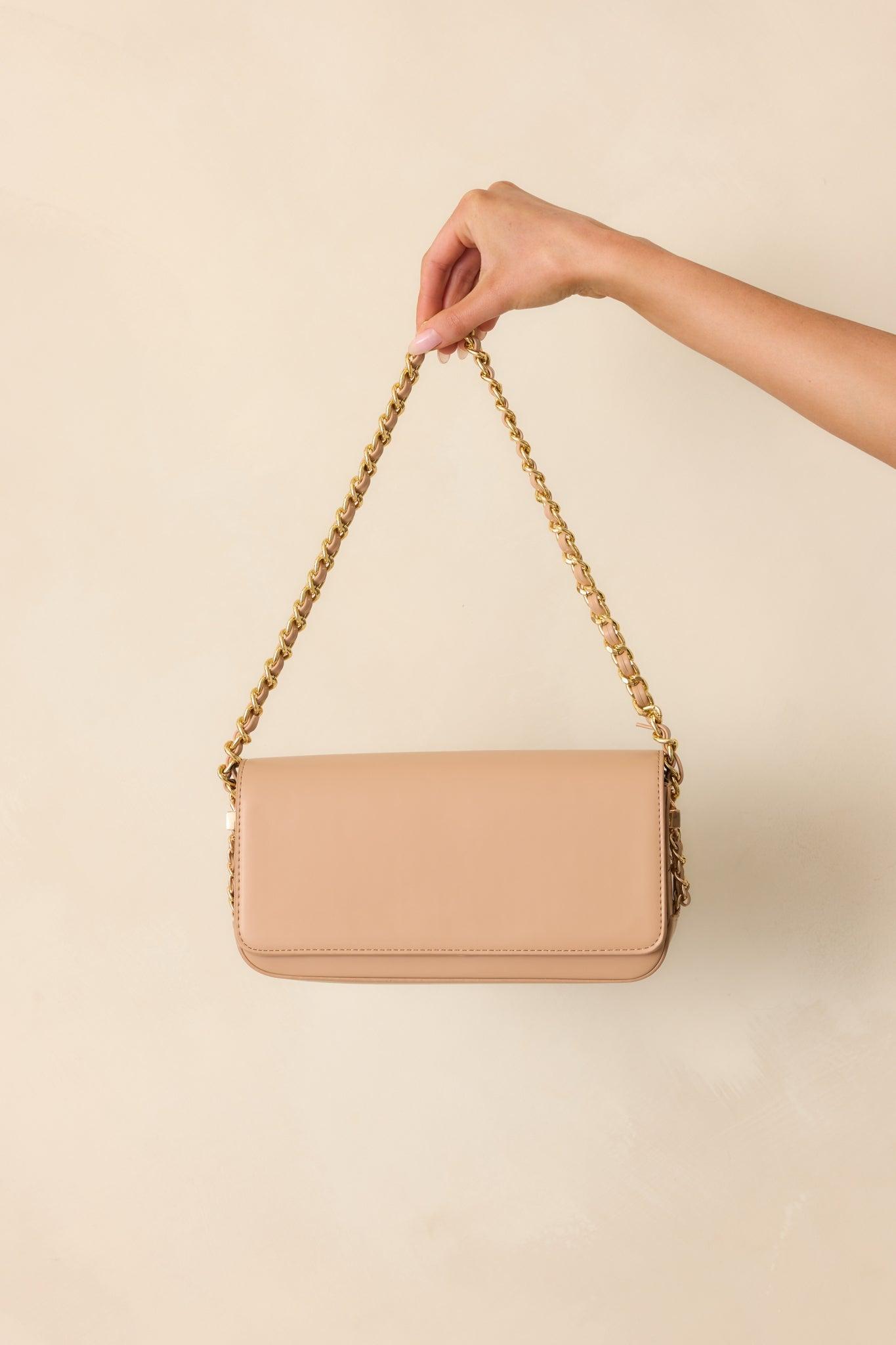 A Subtle Reminder Beige Faux Leather Baguette Handbag Product Image