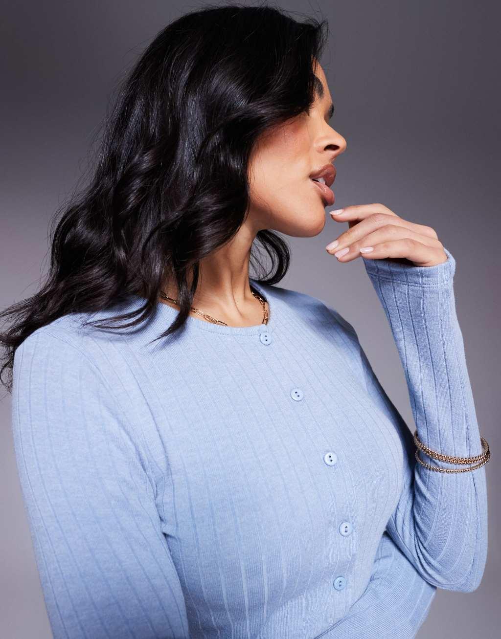ASOS DESIGN fitted button up cardigan in blue Product Image