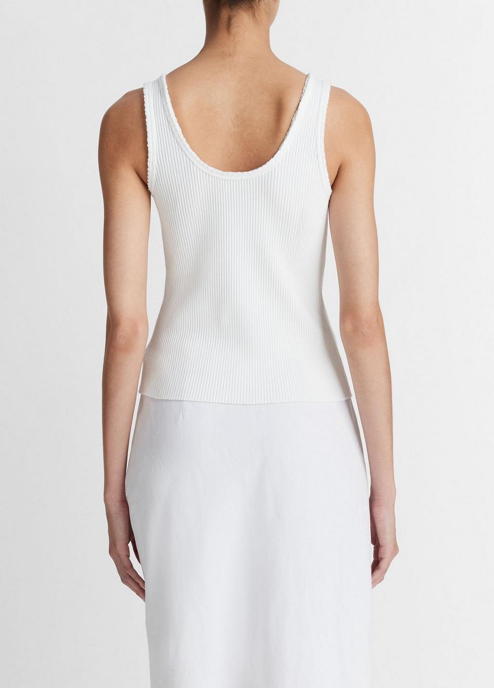 Womens Raw-Edge Ribbed Scoop-Neck Tank, Optic White, Size XS Vince Product Image