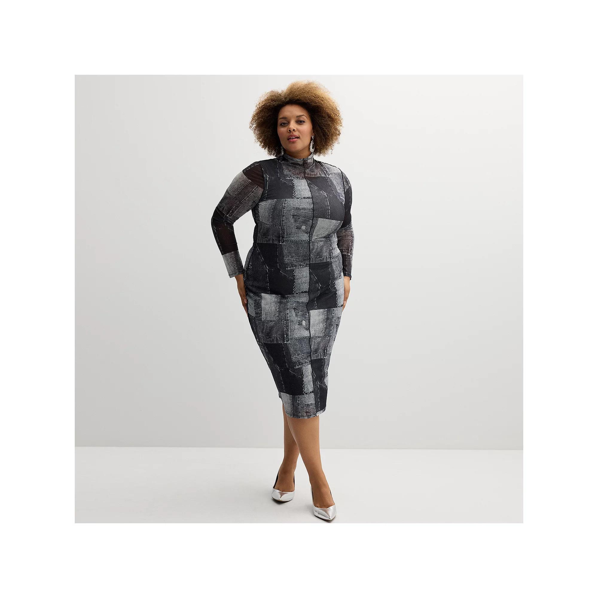 Plus Size INTEMPO™ Long Sleeve Mockneck Mesh Dress, Women's, Size: 3XL, Blue Product Image