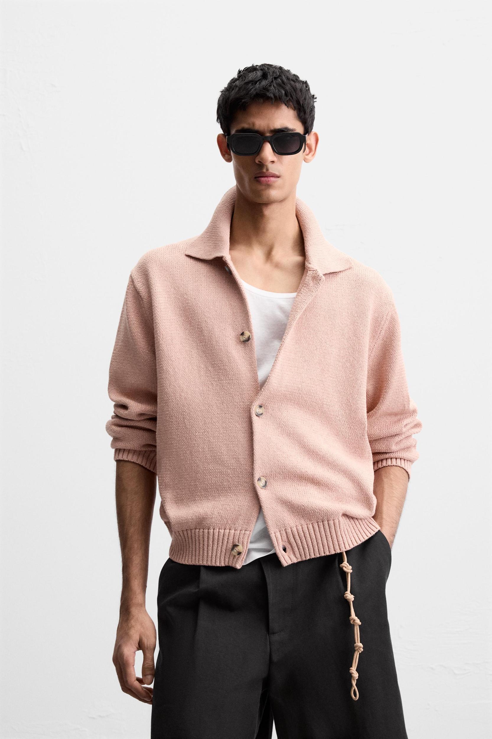TEXTURED COTTON BLEND CARDIGAN Product Image
