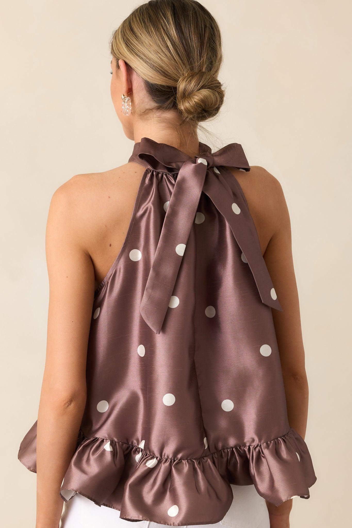Destined For More Chocolate Polka Dot Peplum Top Product Image