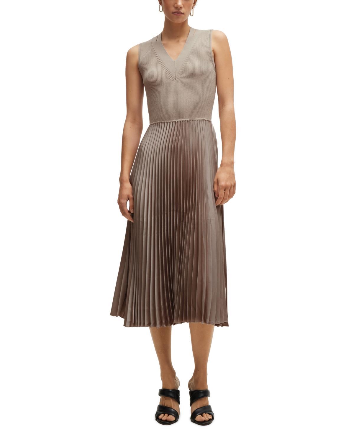 Womens Mixed-Material Dress with Plisse Skirt Product Image