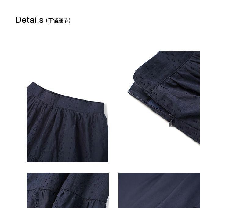 High Waist Plain Maxi A-Line Ruffle Trim Skirt Product Image