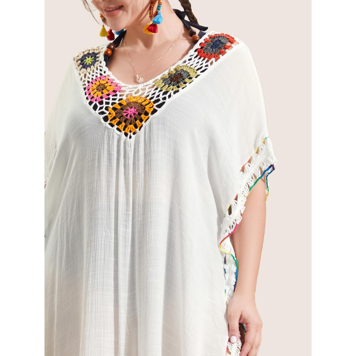 Plus Size Colored Crochet Slit Hem Swim Cover Up Women's Swimwear Originalwhite Beach Loose Crochet Curve Swim Cover Ups BloomChic 12/L Product Image