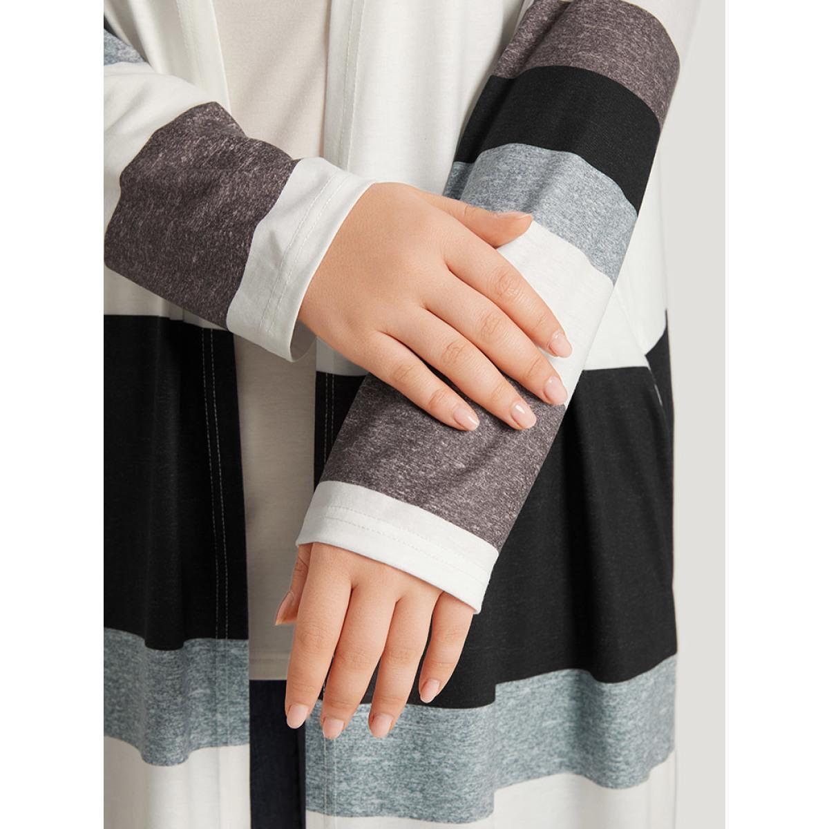 Plus Size Striped Contrast Pocket Open Front Kimono Women Multicolor Casual Contrast Loose Pocket Everyday Kimonos BloomChic 28/5X Product Image